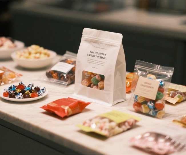 flat bottom pouch for confection packaging